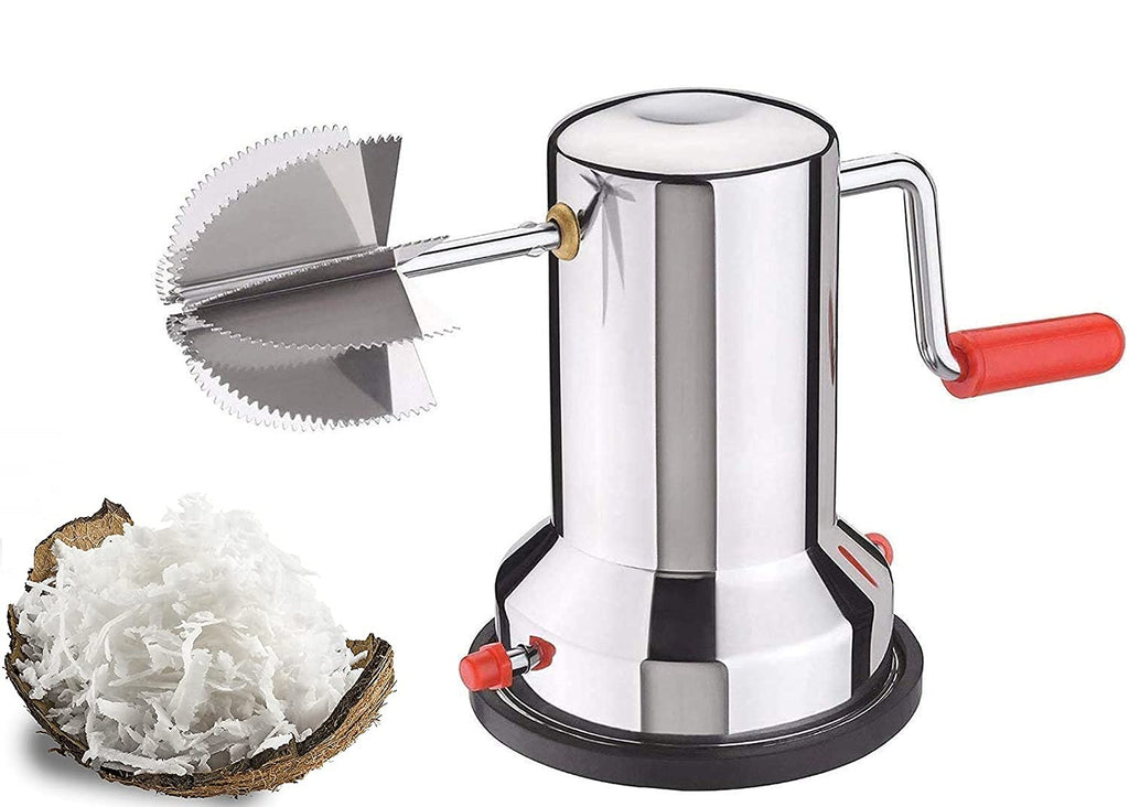 Coconut Scraper, Sturdy Stainless-Steel Body, Sharp Blades, Durable Tabletop Handy Kitchen Tool, Suction Base for Stability, Scraper Shredder Peeler, Safe & Quick, Silver